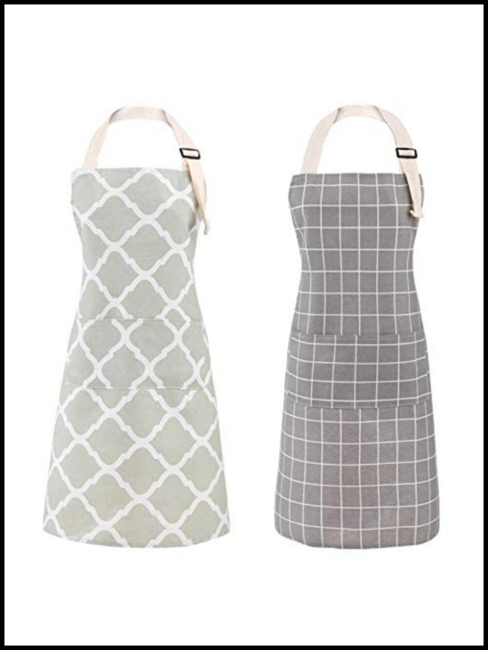 2 Pack Cotton Adjustable Bib Apron with Pockets for Cooking Kitchen BBQ